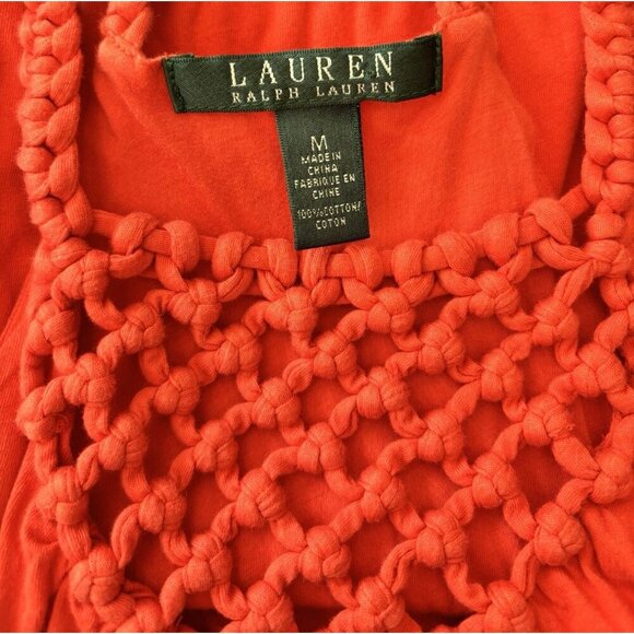 LAUREN Ralph Lauren Orange Sleeveless Maxi Dress Size Medium Crochet Belted - Picture 3 of 8